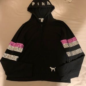 Victoria’s Secret Pink Zip up Hoodie with sequins and pockets.